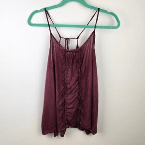 Intimately Free People Burgundy Pleated Lace Trim Lightweight Cami Tank sz S